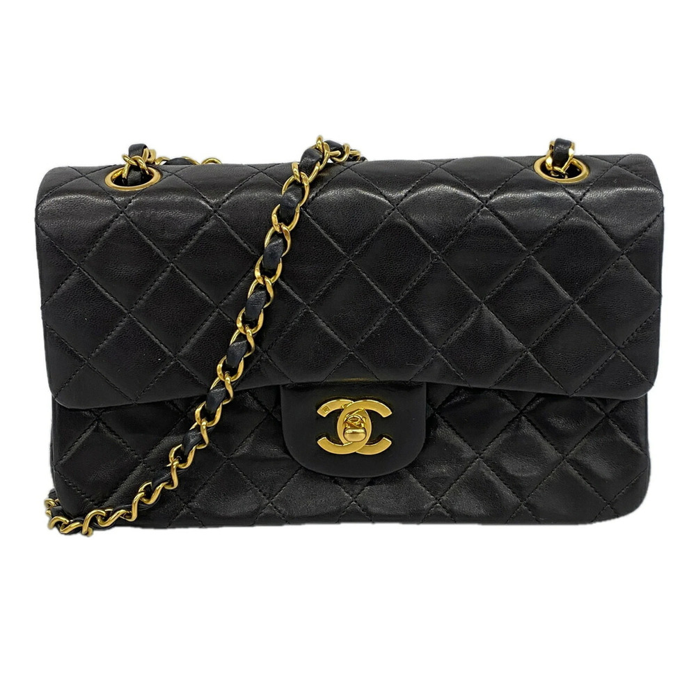 Chanel Matelassé Shoulder Bag, Double Flap, Chain, Lambskin, Black, Women's